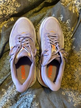 Hoka Bondi 9 Lavender Athletic Running Shoes with Orange Accents